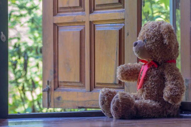 istock Teddy bear sit and waiting at the window. 968636342