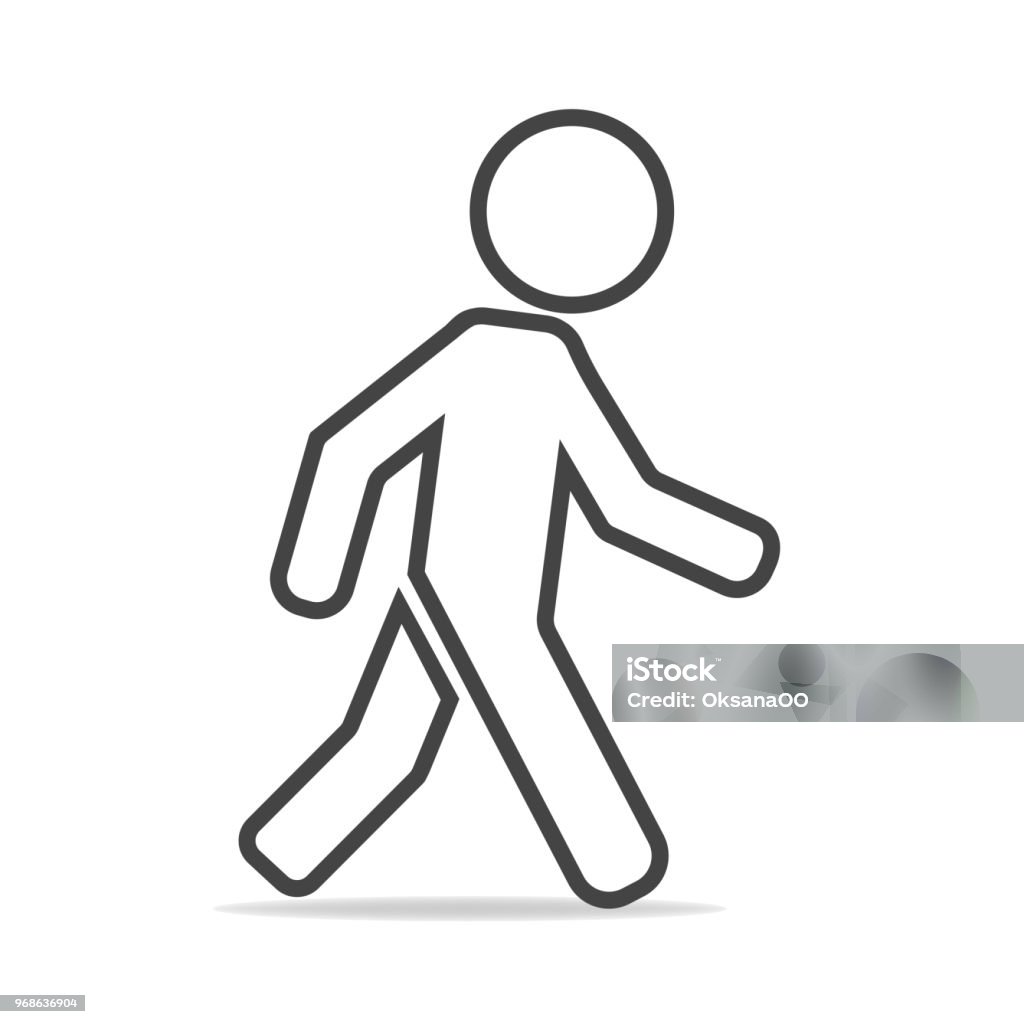 Vector icon of a walking pedestrian. Illustration of a walking man on a gray background Icon Symbol stock vector