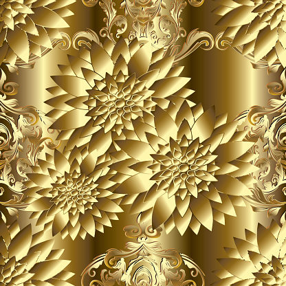Gold Repeat Pattern Floral Gold Seamless Pattern Abstract Gold Repeating Background Stock ...