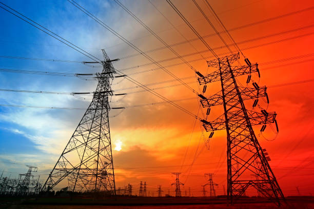 istock Electric tower, silhouette at sunset 968655172