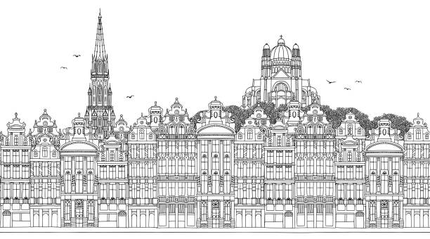 Seamless banner of the Brussel’s skyline vector art illustration