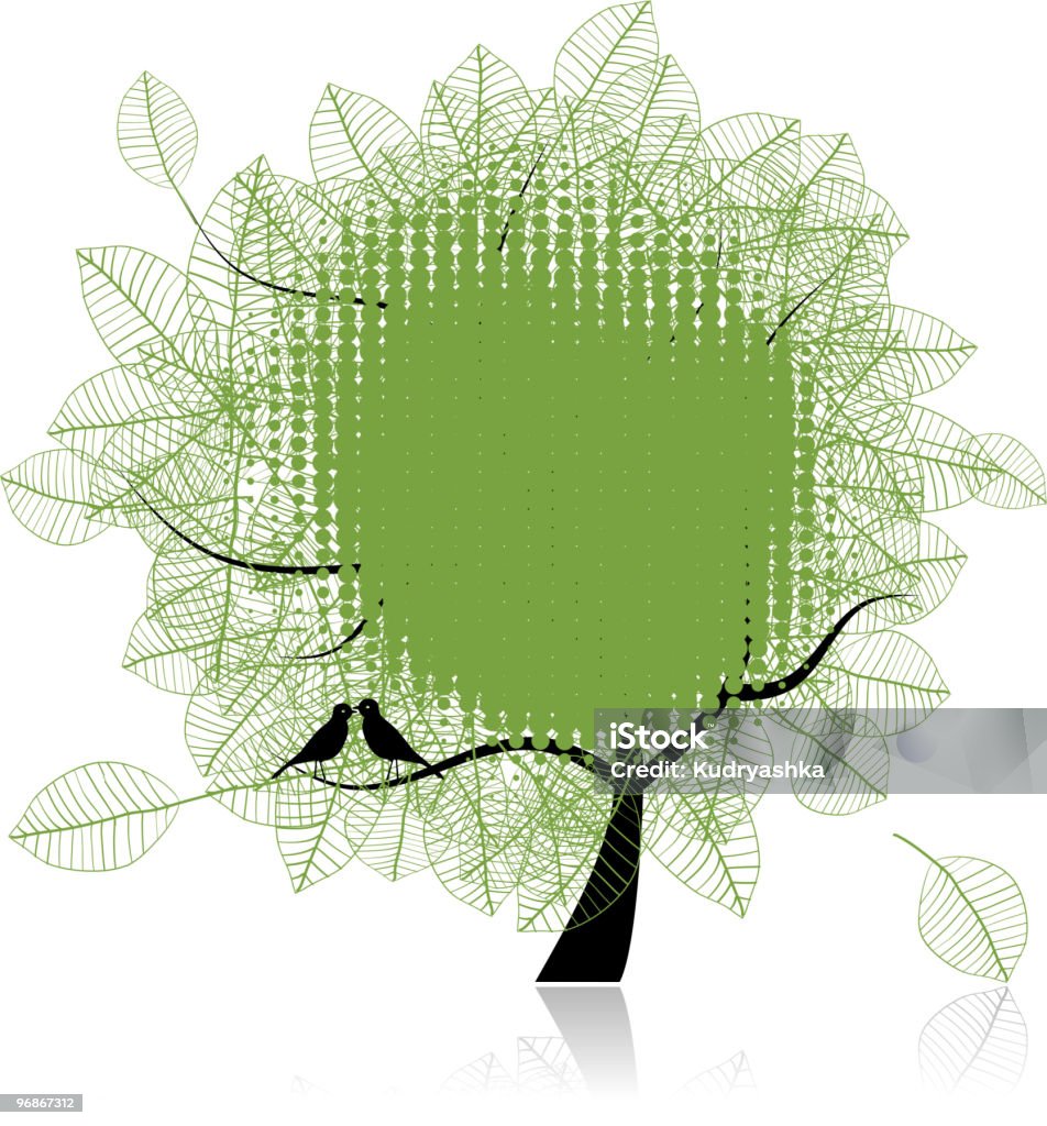 Art tree beautiful, птиц, место для вашего текста - Векторная графика Абстрактный роялти-фри