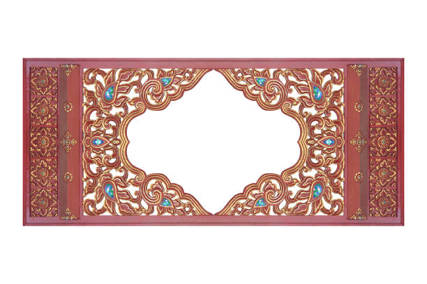 wooden frame carved flowers texture background