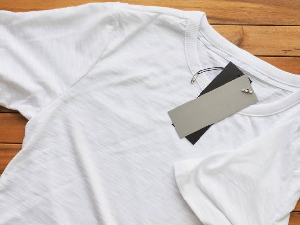 istock White round t-shirt and clothing label 968676886