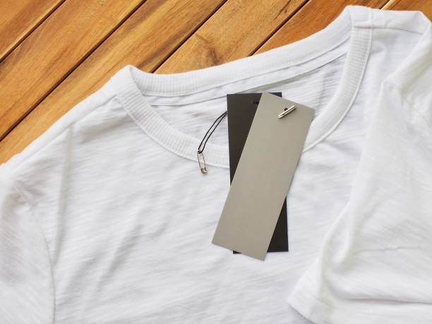 istock White round t-shirt and clothing label 968676900