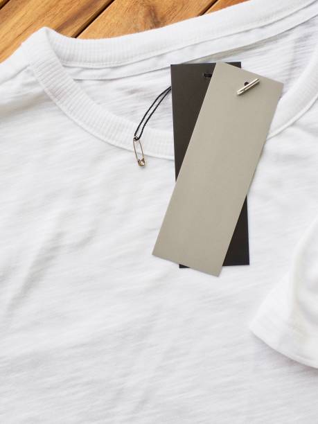 istock White round t-shirt and clothing label 968676906