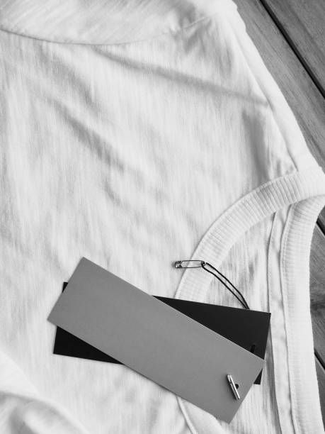 istock White round t-shirt and clothing label 968676946