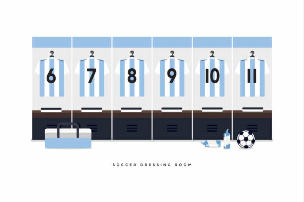 раздевалка сборной аргентины по футболу или футболу. - ball sports uniform sport blue stock illustrations