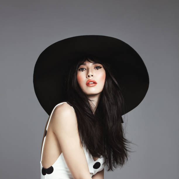 Beautiful elegant woman with hat stock photo