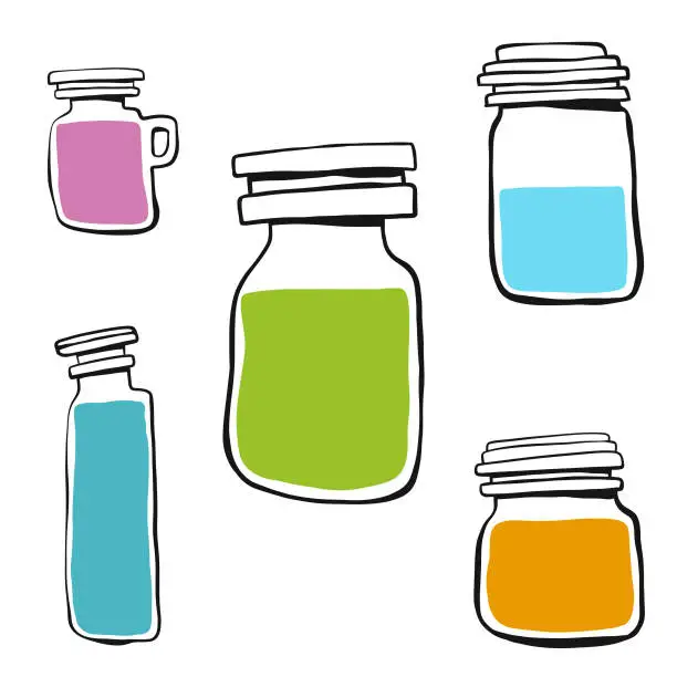 Vector illustration of Hand drawn jars collection