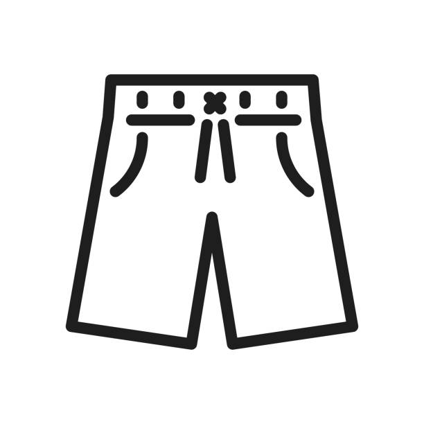 illustrazioni stock, clip art, cartoni animati e icone di tendenza di icona della linea sottile dei pantaloncini da spiaggia. illustrazione semplice vettoriale. abbigliamento uomo spiaggia estiva - shorts swimming shorts swimwear men