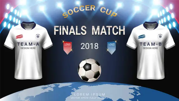 Vector illustration of 2018 World championship football cup template, Champions final match-winning concept and Soccer jersey mock-up, For presentation score or game results (EPS10 vector fully editable and color change)