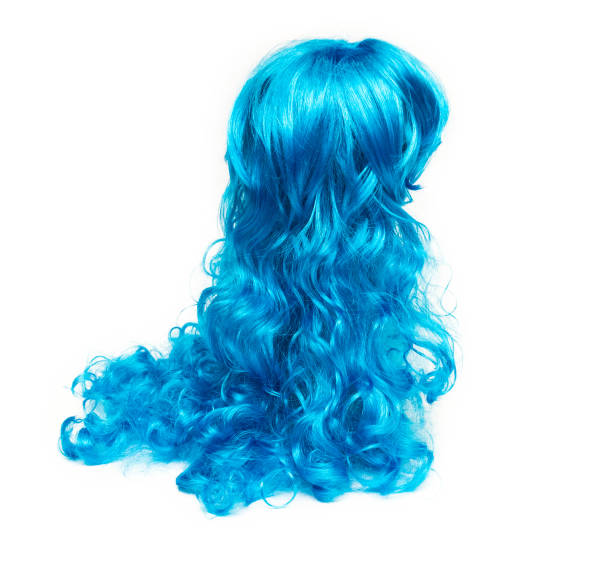 Blue hair wig. Beauty flatlay.