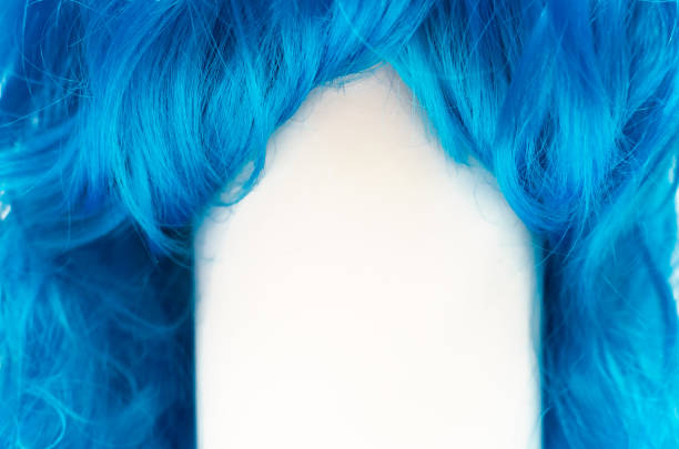 istock Blue hair wig. Beauty flatlay. 968764440