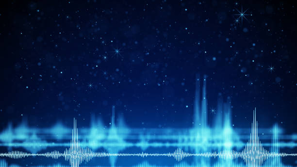 forma d'onda audio blu e scintille - blurred motion audio foto e immagini stock