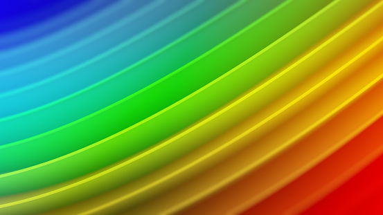 Rainbow gradient wavy curves. Abstract 3D rendering with DOF