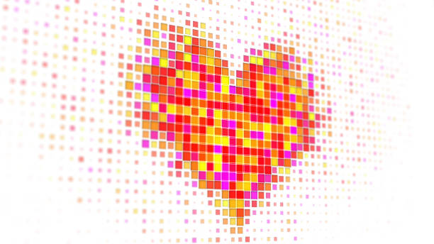 istock Pixelated colorful heart shape on white 968775432