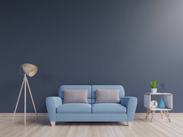 istock Modern living room interior with blue sofa 968785528