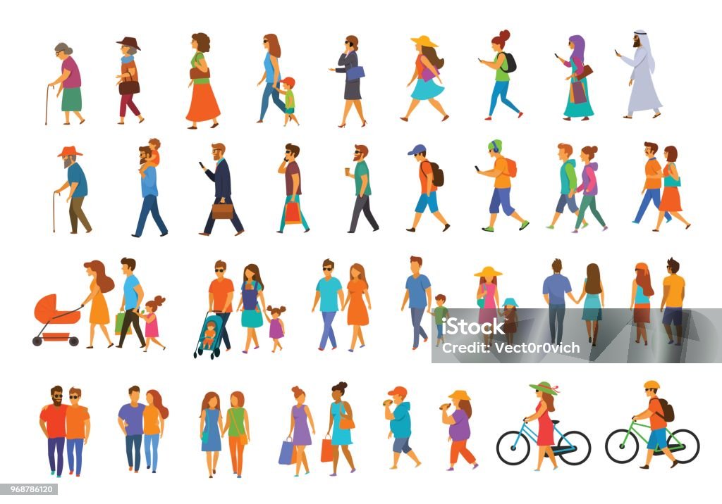 Graphische Sammlung von Menschen zu Fuß - Lizenzfrei Gehen Vektorgrafik