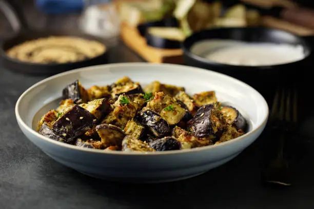 Photo of Roasted aubergine cubes with sesame seeds