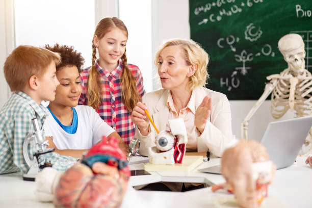 istock Professional nice teacher sitting at the table 968812674