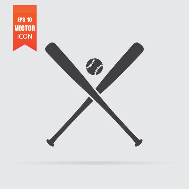 ilustraciones, imágenes clip art, dibujos animados e iconos de stock de icono de béisbol de estilo plano aislado sobre fondo gris. - baseball