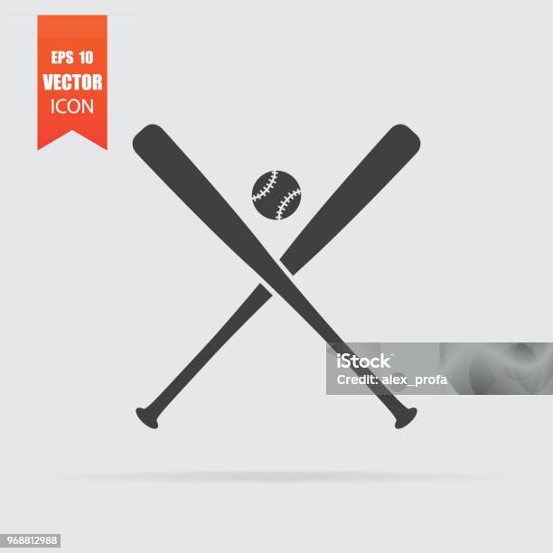 Baseball Icon In Flat Style Isolated On Grey Background Stock Illustration - Download Image Now