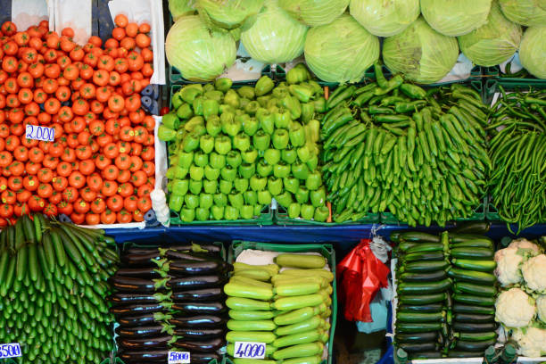 fresh vegetable counter and sales section