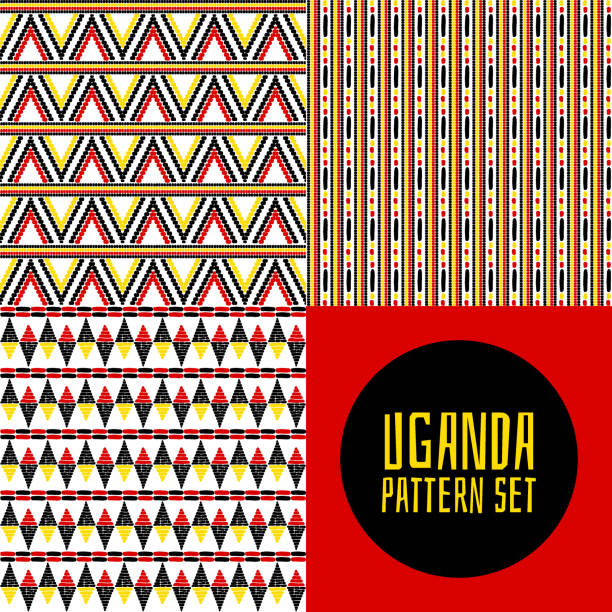 Set of tribal pattern vector seamless. Uganda flags colors African print design. Ethnics background for fabric, wallpaper, wrapping paper and boho card template. Set of tribal pattern vector seamless. Uganda flags colors African print design. Ethnics background for fabric, wallpaper, wrapping paper and boho card template. uganda stock illustrations