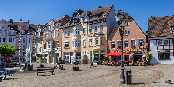 Herford, Germany - May 07, 2018: Panorama of the historic goose market square in Herford, Germany
