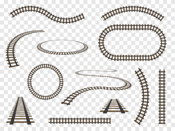 рельсы устанавливают изолированные. векторные железные дороги на прозрачном фоне - железнодорожный путь stock illustrations