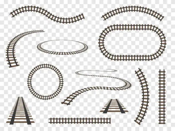 Vector illustration of Rails set Isolated. Vector railways on transparent background