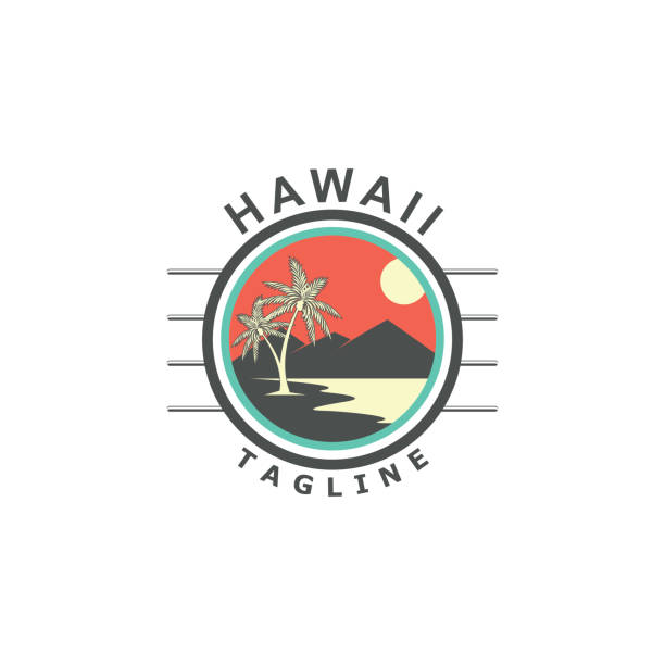 logo circle with Hawaii beach atmosphere at sunset. simple look beautiful and attractive