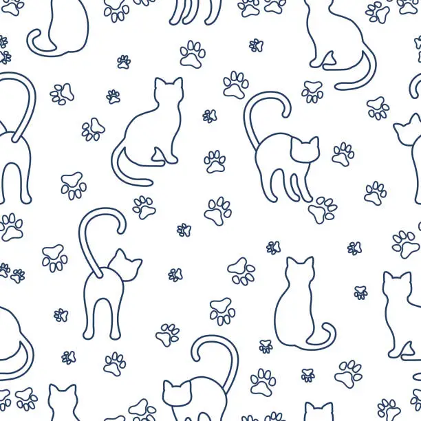 Vector illustration of Seamless pattern with cats and traces.