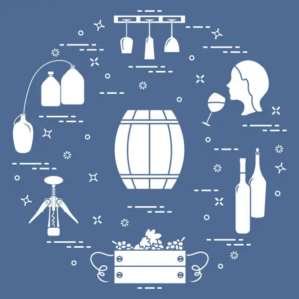 Vector illustration of Winemaking: the production and storage of wine. Culture of drinking wine.