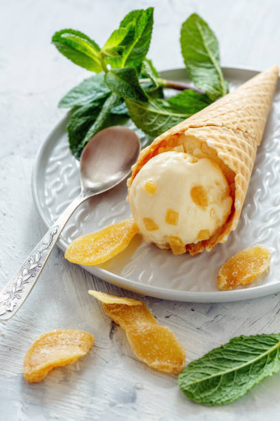 istock Ginger ice cream with slices of candied ginger. 968838230
