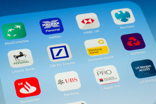 도이치 은행과 commerzbank, ipad 화면에 다른 금융 애플 리 케이 션 - deutsche bank 뉴스 사진 이미지