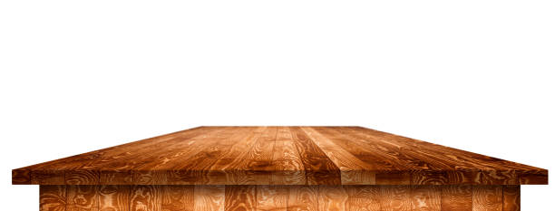 surface de plan de travail en bois avec un tracé de détourage - table counter top wood isolated photos et images de collection