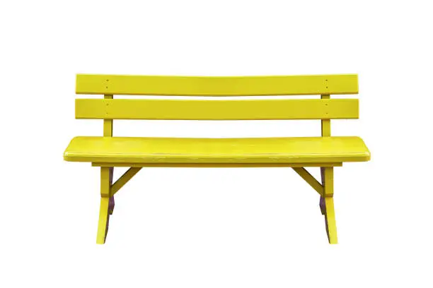 yellow wood bench isolated on white background with clipping path.