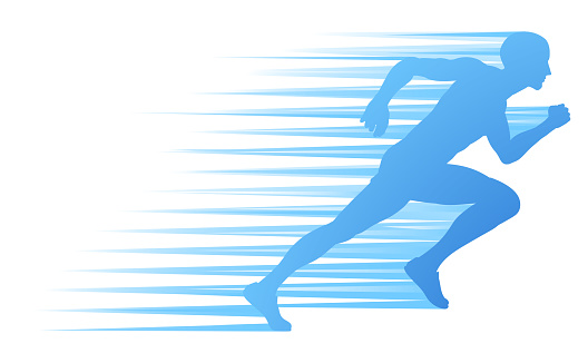 A runner or athlete in silhouette sprinting or running concept with speed lines