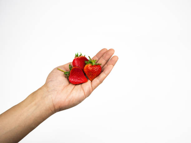 istock Strawberry on hand holding on isolated on white background 968855734