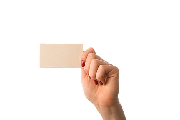 woman's hand with business card stock photo