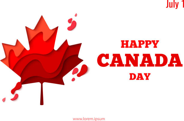 Happy Canada Day vector holiday poster Happy Canada Day vector holiday background with red paper cut canada maple leaf. 1th of July celebration paper craft banner canada day poster stock illustrations