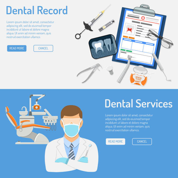 горизонтальные баннеры стоматологических услуг - dentist office audio stock illustrations