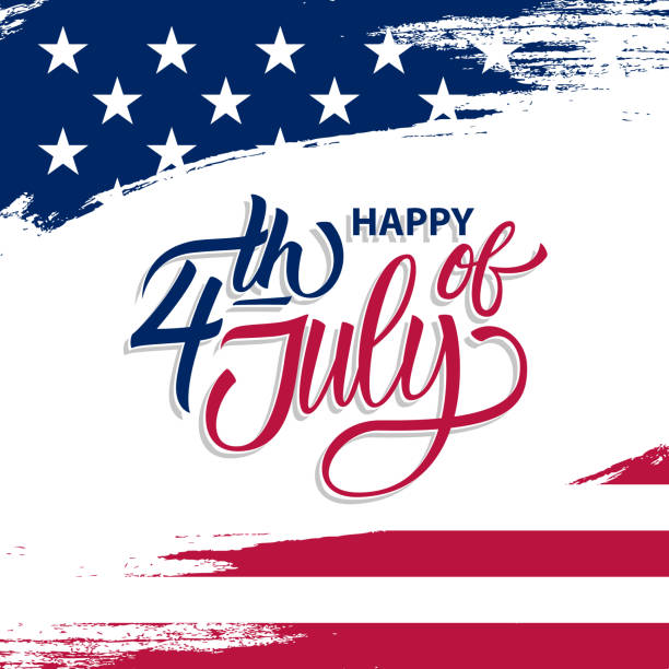 ilustrações de stock, clip art, desenhos animados e ícones de usa independence day greeting card with brush stroke background in united states national flag colors and hand lettering text happy 4th of july. - 4th of july