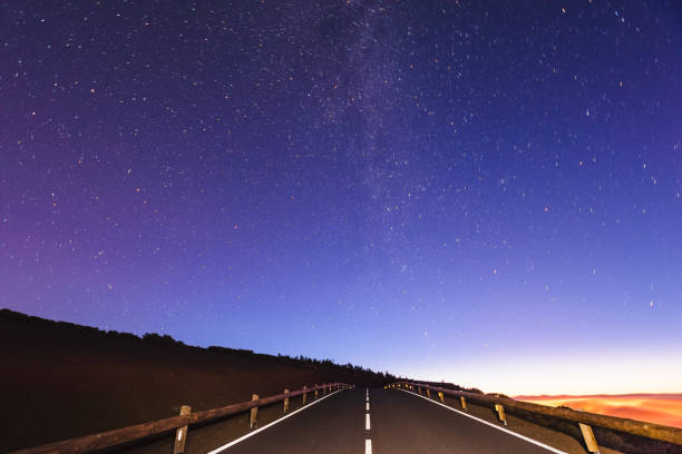 istock Night sky - a milky way over the road at night 968860458