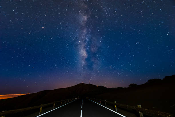 Night sky - a milky way over the road at night