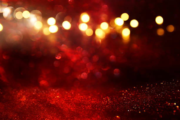 istock Red glitter vintage lights background. defocused. 968863666