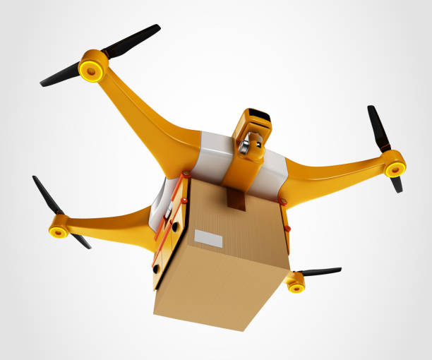 istock Yellow/white delivery drone - isolated on white - Stock image 968868184