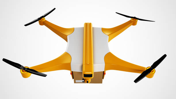 istock Yellow/white delivery drone - isolated on white - Stock image 968868190